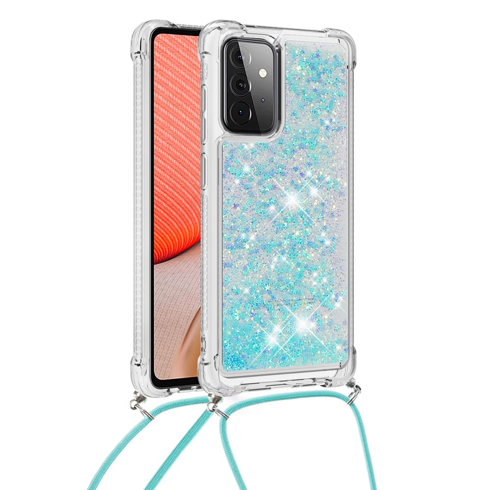 TPU Quicksand Design Phone Shell Case with Strap for Samsung Galaxy A72 5G - Baby Blue-1