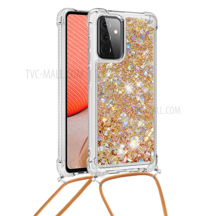 TPU Quicksand Design Phone Shell Case with Strap for Samsung Galaxy A72 5G - Brown-1