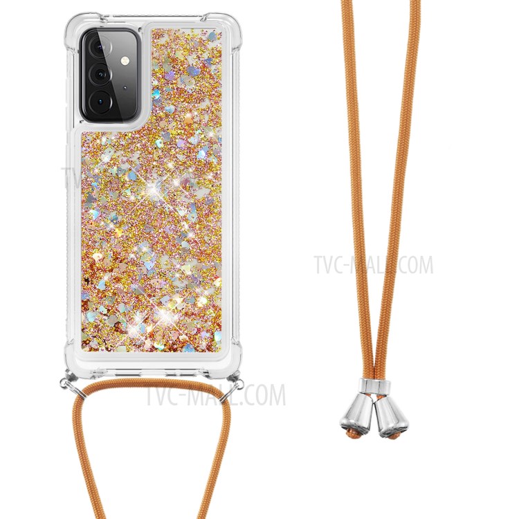 TPU Quicksand Design Phone Shell Case with Strap for Samsung Galaxy A72 5G - Brown-2
