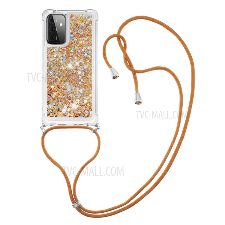 TPU Quicksand Design Phone Shell Case with Strap for Samsung Galaxy A72 5G - Brown-3