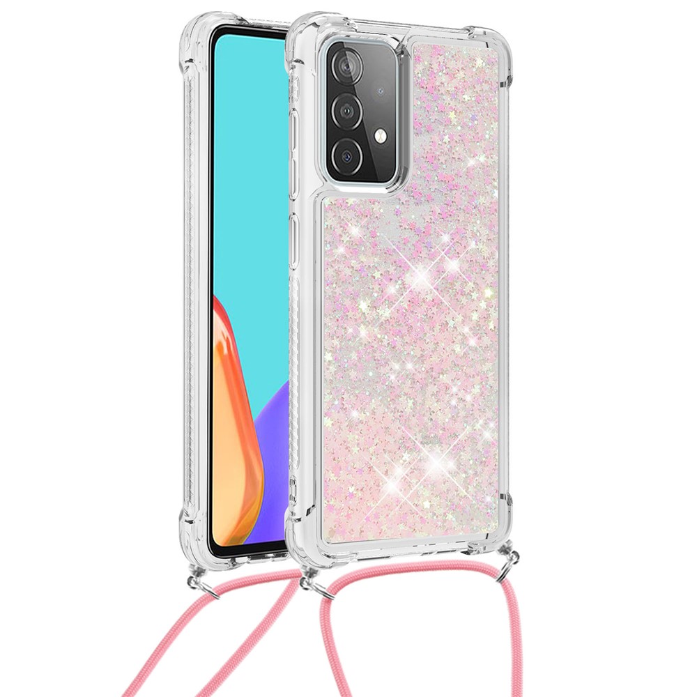 TPU Quicksand Design Phone Protective Shell Cover with Hanging Strap for Samsung Galaxy A52 5G - Pink-1