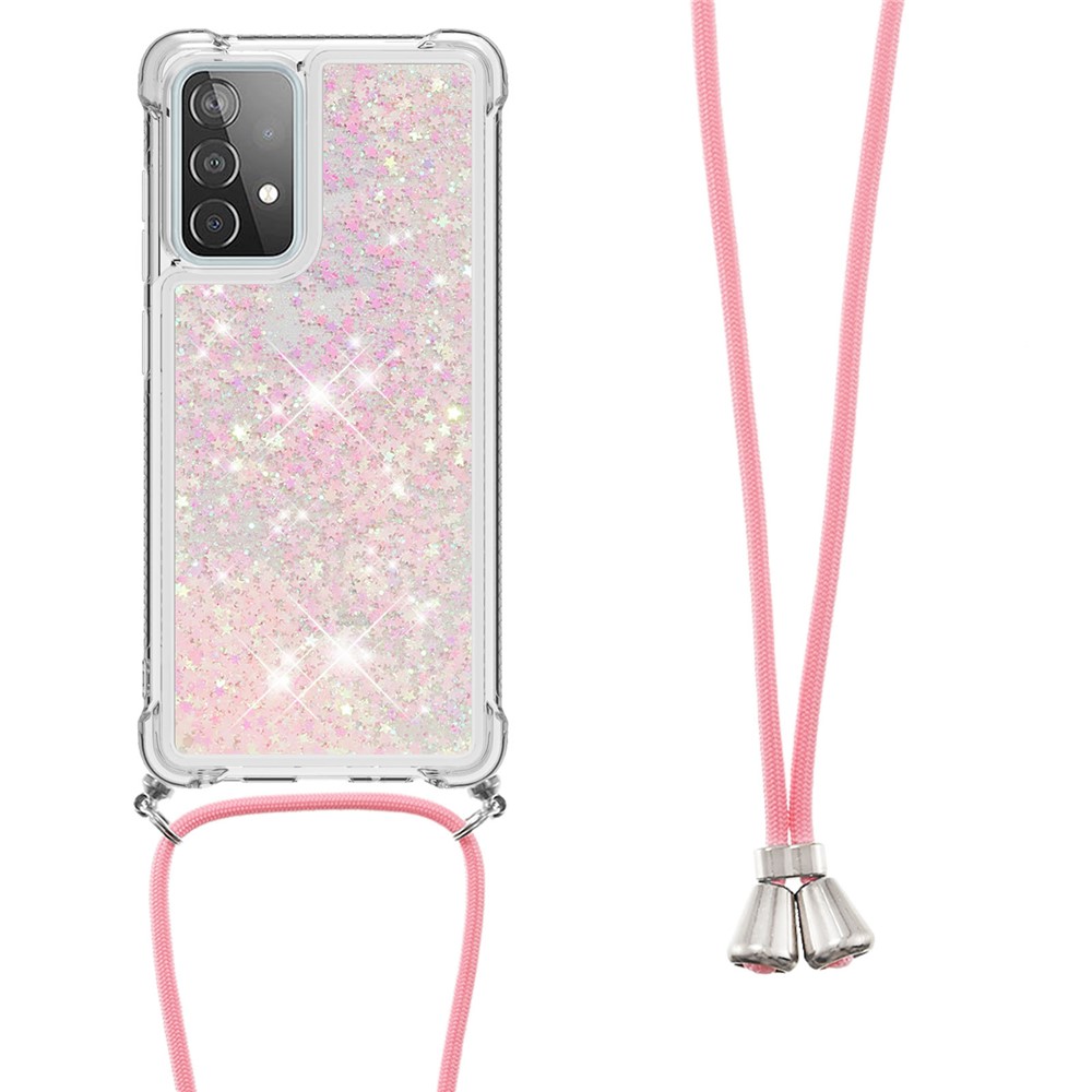 TPU Quicksand Design Phone Protective Shell Cover with Hanging Strap for Samsung Galaxy A52 5G - Pink-2