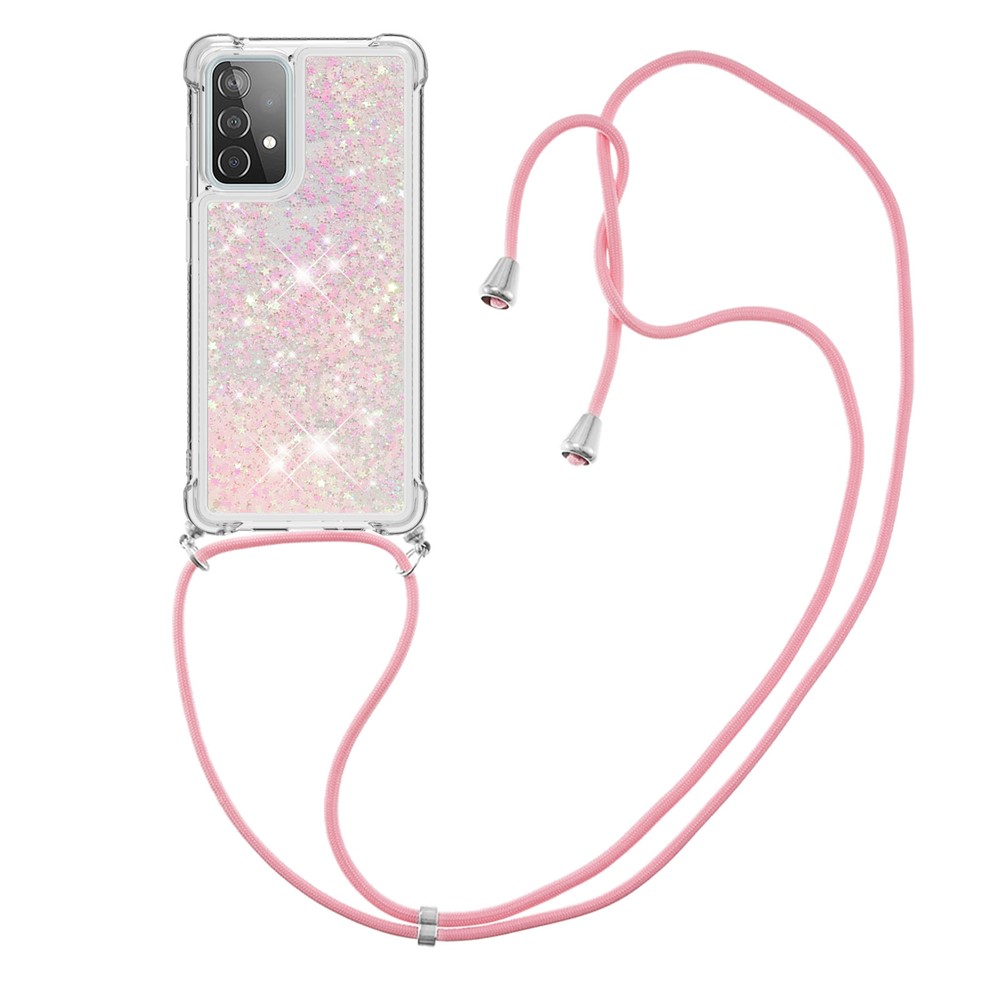 TPU Quicksand Design Phone Protective Shell Cover with Hanging Strap for Samsung Galaxy A52 5G - Pink-3