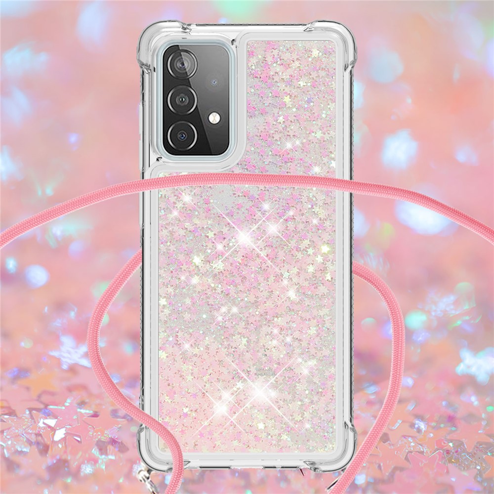 TPU Quicksand Design Phone Protective Shell Cover with Hanging Strap for Samsung Galaxy A52 5G - Pink-4