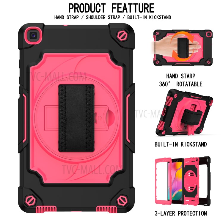 Shockproof PC and Silicone Tablet Case with Kickstand for Samsung Galaxy Tab A 8.0 Wi-Fi (2019) SM-T290 - Black/Rose-2