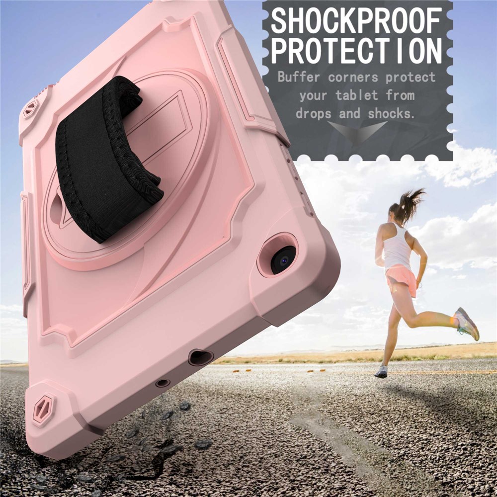 PC and Silicone Tablet Case with 360° Swivel Hand Strap Kickstand for Samsung Galaxy Tab A 10.1 (2019) T515 - Pink-4