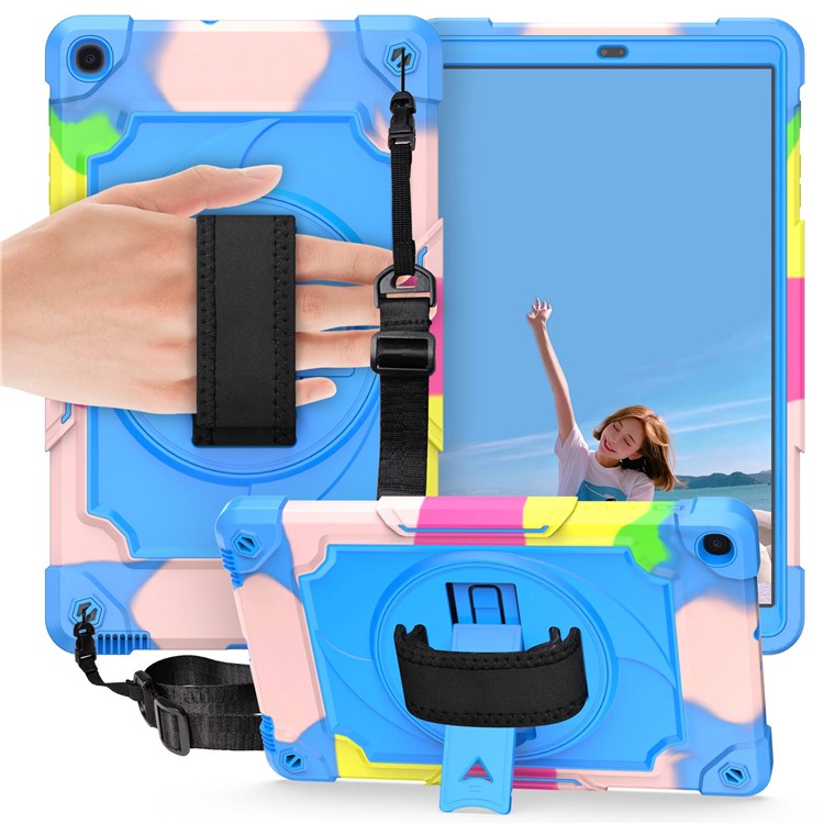 PC and Silicone Tablet Case with 360° Swivel Hand Strap Kickstand for Samsung Galaxy Tab A 10.1 (2019) T515 - Mix Blue-1