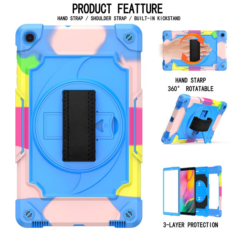 PC and Silicone Tablet Case with 360° Swivel Hand Strap Kickstand for Samsung Galaxy Tab A 10.1 (2019) T515 - Mix Blue-2