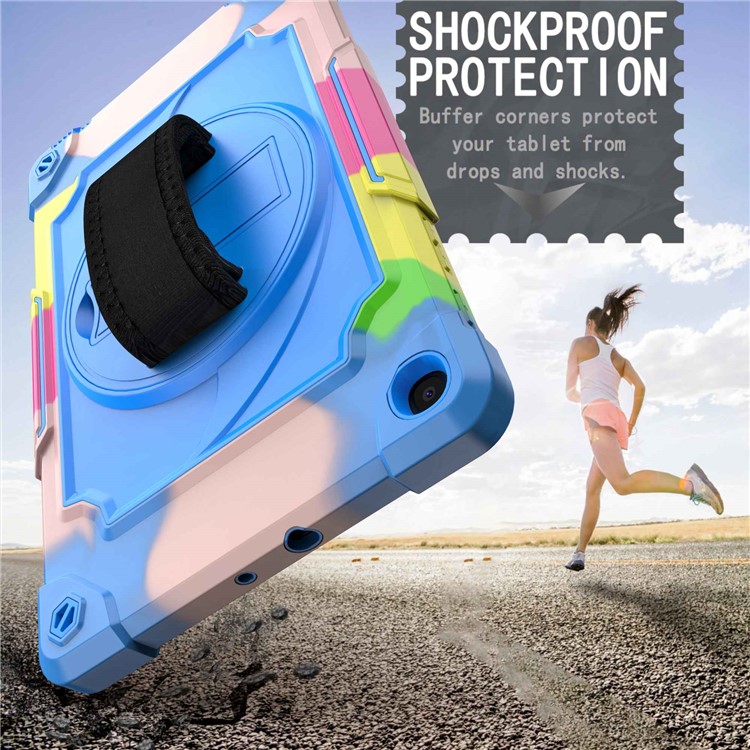 PC and Silicone Tablet Case with 360° Swivel Hand Strap Kickstand for Samsung Galaxy Tab A 10.1 (2019) T515 - Mix Blue-4