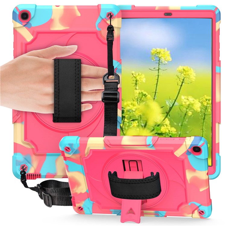 PC and Silicone Tablet Case with 360° Swivel Hand Strap Kickstand for Samsung Galaxy Tab A 10.1 (2019) T515 - Mix Pink-1