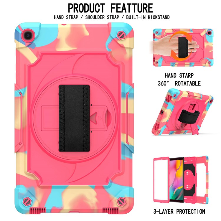 PC and Silicone Tablet Case with 360° Swivel Hand Strap Kickstand for Samsung Galaxy Tab A 10.1 (2019) T515 - Mix Pink-2