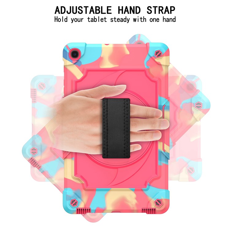 PC and Silicone Tablet Case with 360° Swivel Hand Strap Kickstand for Samsung Galaxy Tab A 10.1 (2019) T515 - Mix Pink-3