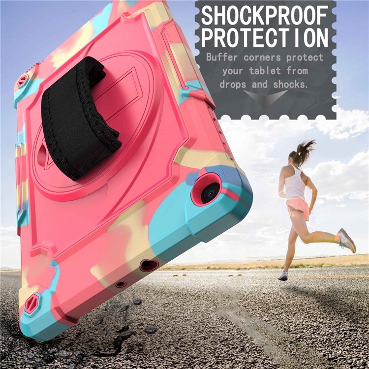 PC and Silicone Tablet Case with 360° Swivel Hand Strap Kickstand for Samsung Galaxy Tab A 10.1 (2019) T515 - Mix Pink-4
