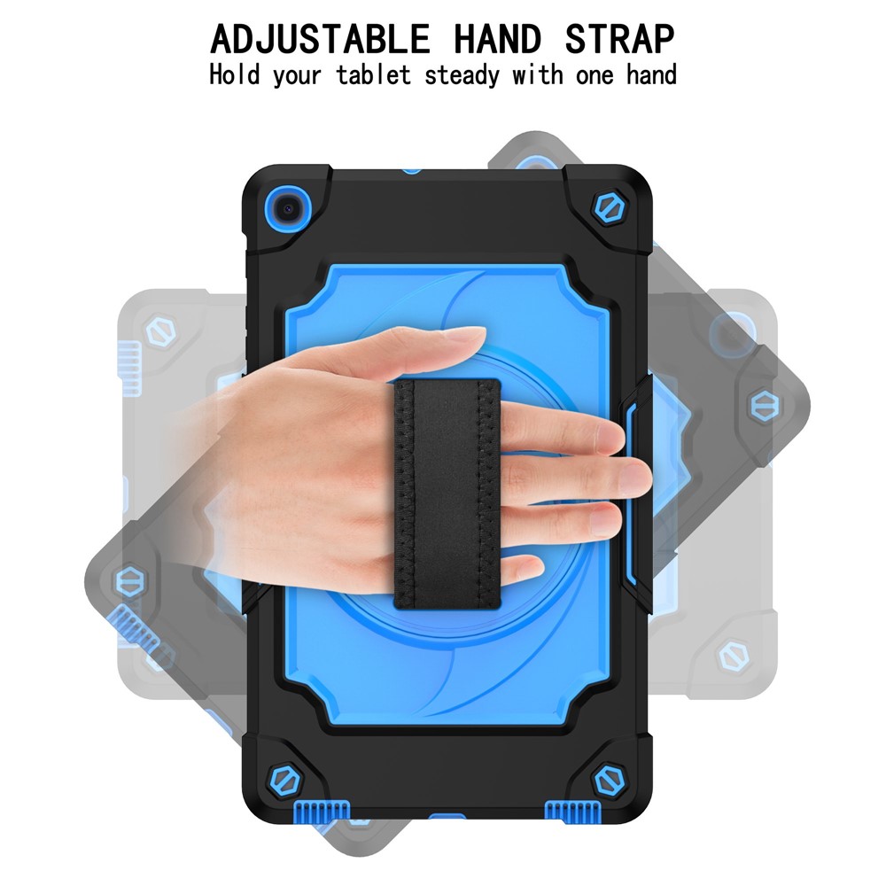 PC and Silicone Tablet Case with 360° Swivel Hand Strap Kickstand for Samsung Galaxy Tab A 10.1 (2019) T515 - Black/Blue-3