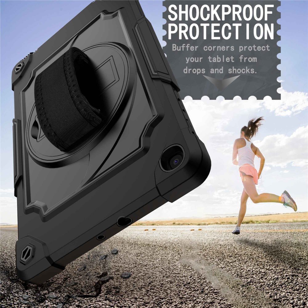 PC and Silicone Tablet Case with 360° Swivel Hand Strap Kickstand for Samsung Galaxy Tab A 10.1 (2019) T515 - All Black-3