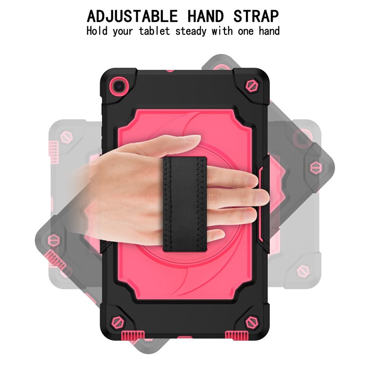 PC and Silicone Tablet Case with 360° Swivel Hand Strap Kickstand for Samsung Galaxy Tab A 10.1 (2019) T515 - Black/Rose-4