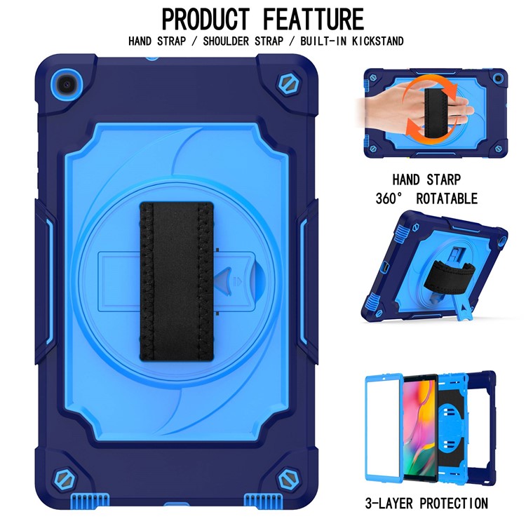 PC and Silicone Tablet Case with 360° Swivel Hand Strap Kickstand for Samsung Galaxy Tab A 10.1 (2019) T515 - Dark Blue/Blue-2