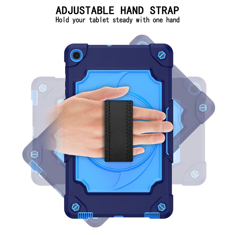 PC and Silicone Tablet Case with 360° Swivel Hand Strap Kickstand for Samsung Galaxy Tab A 10.1 (2019) T515 - Dark Blue/Blue-4