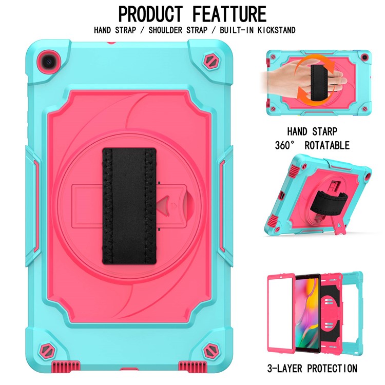 PC and Silicone Tablet Case with 360° Swivel Hand Strap Kickstand for Samsung Galaxy Tab A 10.1 (2019) T515 - Sky Blue/Pink-2