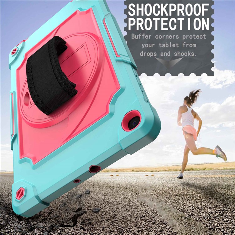 PC and Silicone Tablet Case with 360° Swivel Hand Strap Kickstand for Samsung Galaxy Tab A 10.1 (2019) T515 - Sky Blue/Pink-3