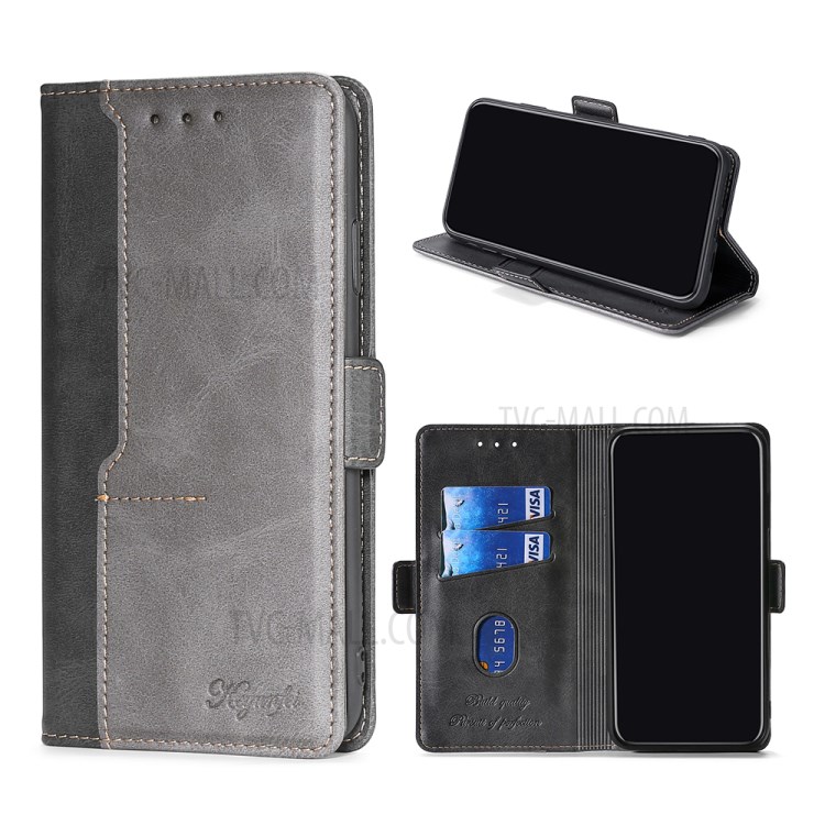 Card Slot Leather Mobile Phone Case with Color Splicing Design for Samsung Galaxy A42 5G - Grey/Black-1