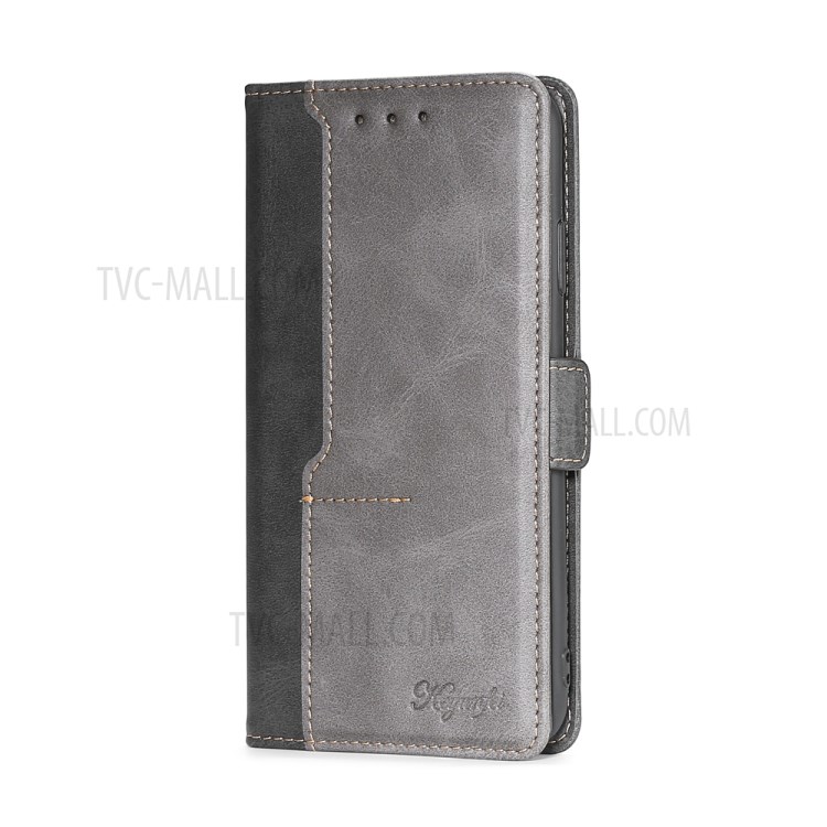 Card Slot Leather Mobile Phone Case with Color Splicing Design for Samsung Galaxy A42 5G - Grey/Black-2