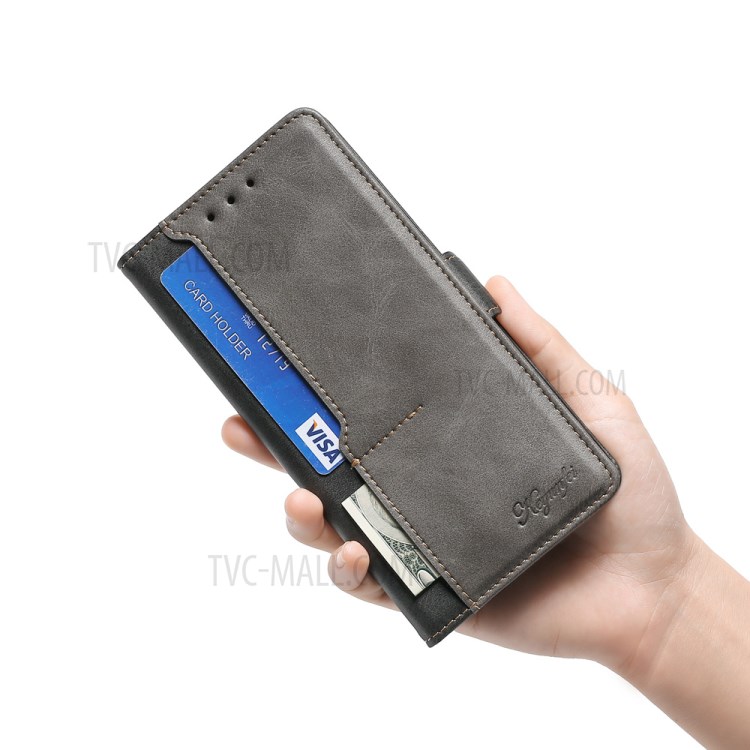 Card Slot Leather Mobile Phone Case with Color Splicing Design for Samsung Galaxy A42 5G - Grey/Black-3