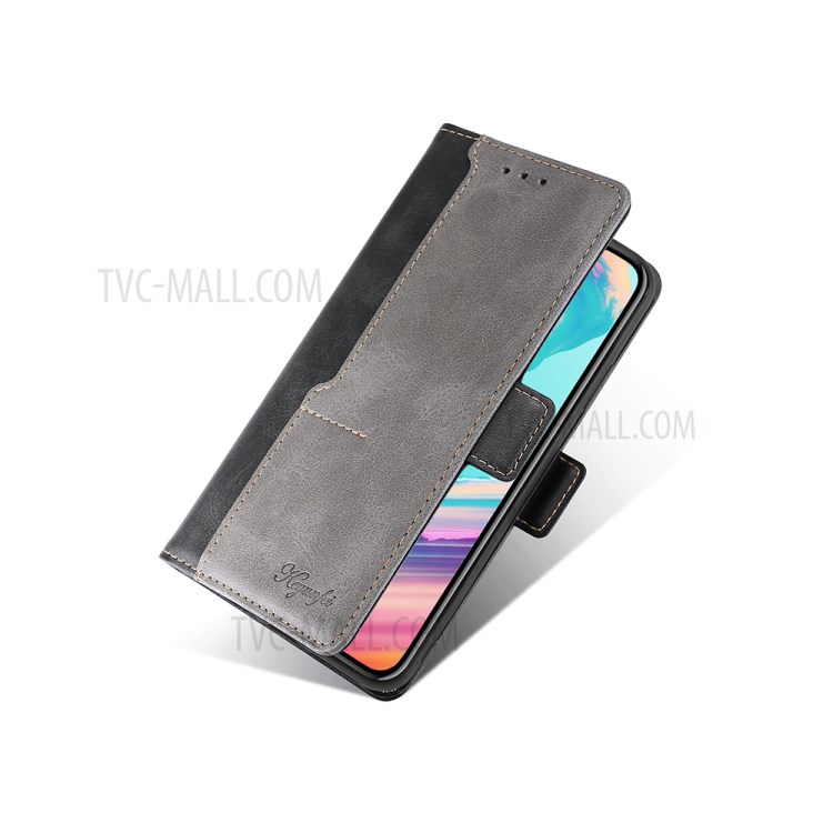 Card Slot Leather Mobile Phone Case with Color Splicing Design for Samsung Galaxy A42 5G - Grey/Black-4