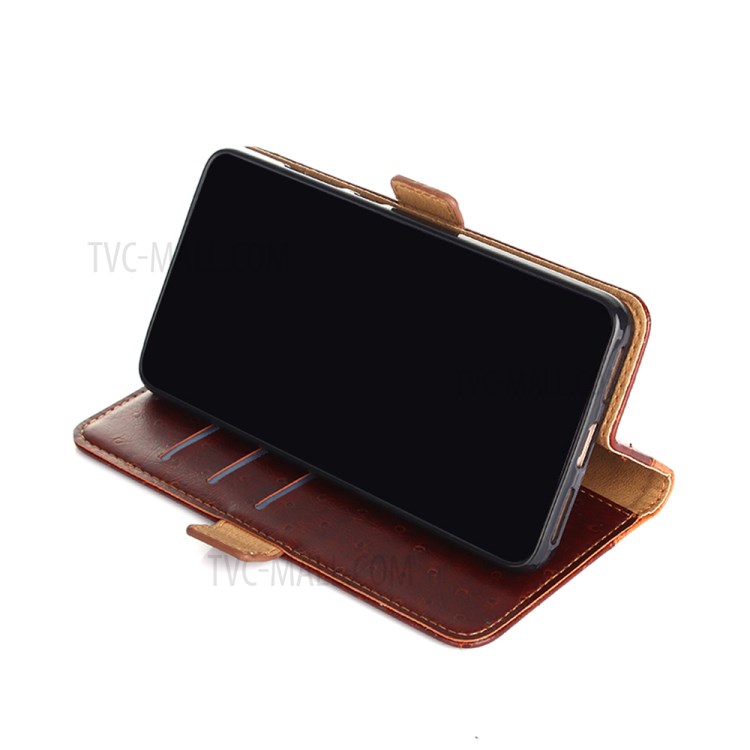 Ostrich Texture Leather Phone Case with Stand for Samsung Galaxy A42 5G Wallet Design Cover - Brown-2