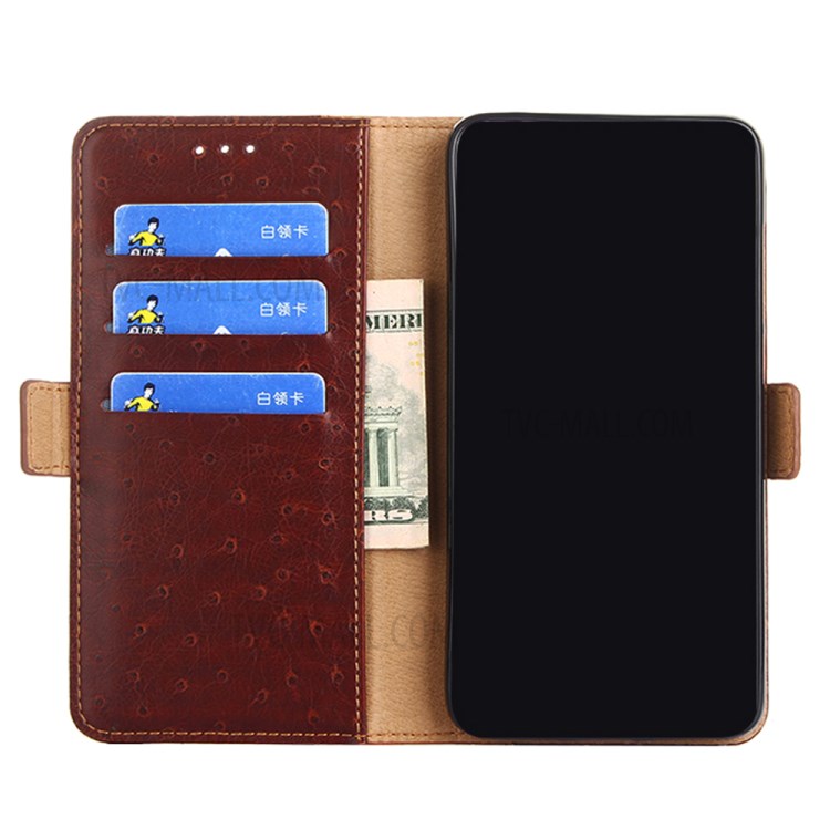 Ostrich Texture Leather Phone Case with Stand for Samsung Galaxy A42 5G Wallet Design Cover - Brown-7