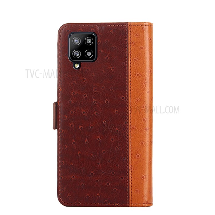 Ostrich Texture Leather Phone Case with Stand for Samsung Galaxy A42 5G Wallet Design Cover - Brown-8