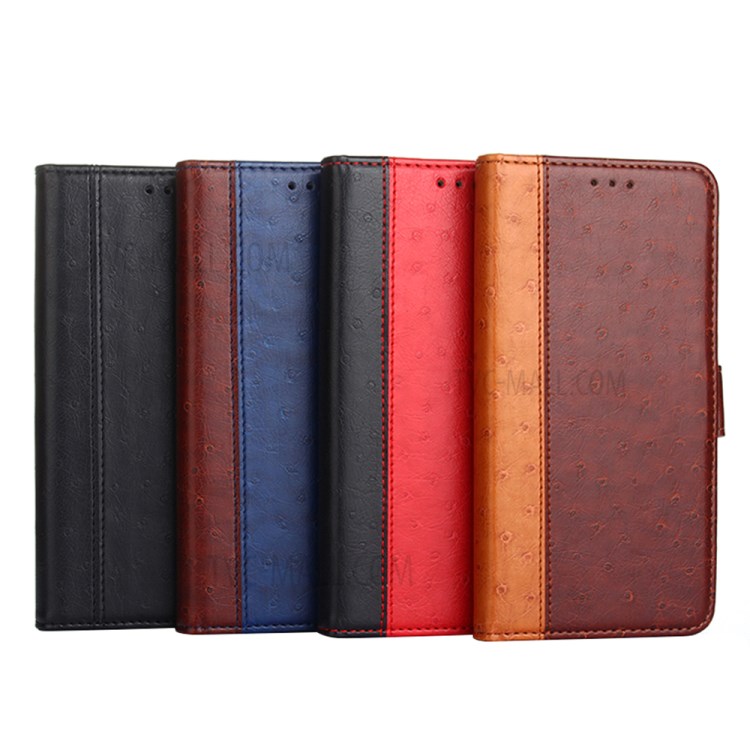 Ostrich Texture Leather Phone Case with Stand for Samsung Galaxy A42 5G Wallet Design Cover - Brown-9