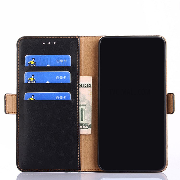 Ostrich Texture Leather Phone Case with Stand for Samsung Galaxy A42 5G Wallet Design Cover - Black-3