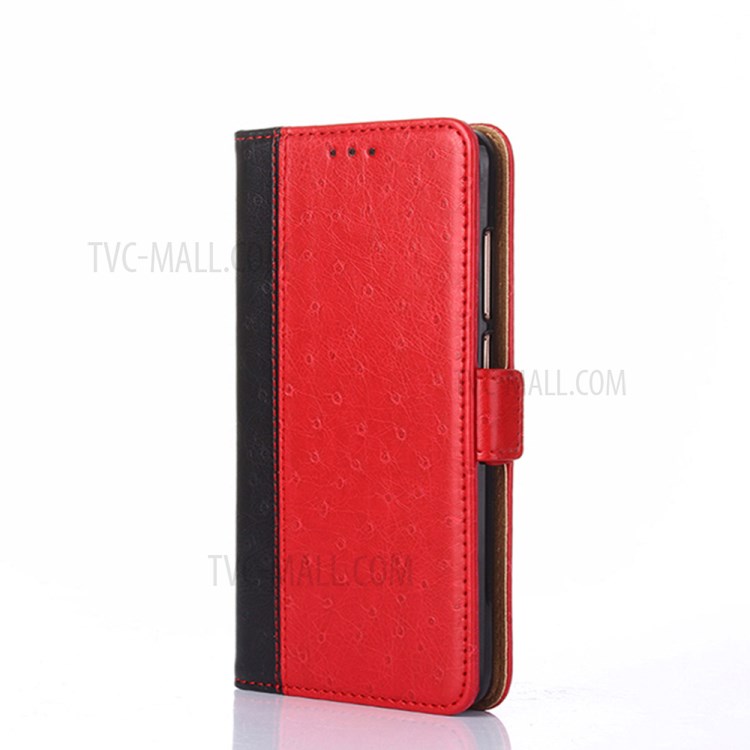 Ostrich Texture Leather Phone Case with Stand for Samsung Galaxy A42 5G Wallet Design Cover - Red-2
