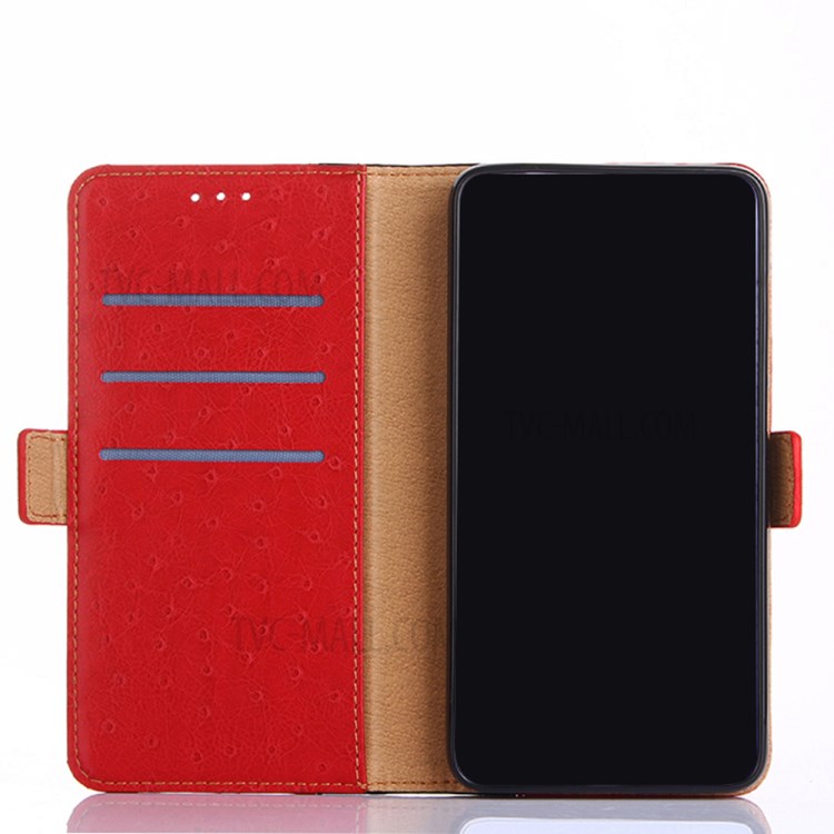 Ostrich Texture Leather Phone Case with Stand for Samsung Galaxy A42 5G Wallet Design Cover - Red-3