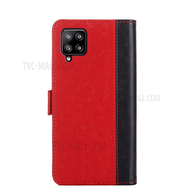 Ostrich Texture Leather Phone Case with Stand for Samsung Galaxy A42 5G Wallet Design Cover - Red-4