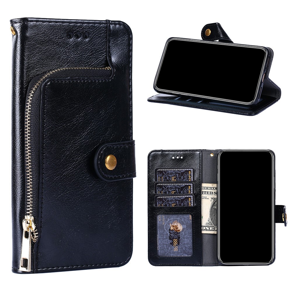 Leder -telefonhülle Mit Reißverschlusspockt Für Samsung Galaxy A42 5G Wallet Stand Design Shell Shell - Schwarz