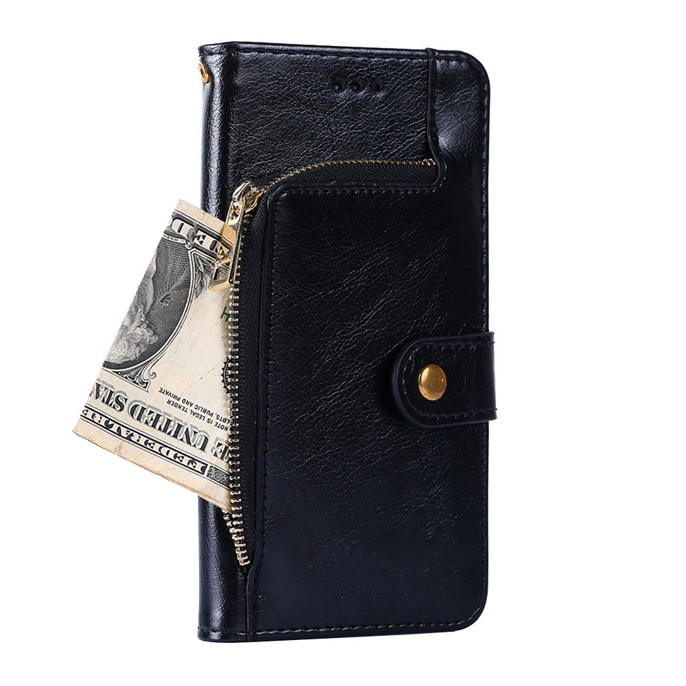 Leder -telefonhülle Mit Reißverschlusspockt Für Samsung Galaxy A42 5G Wallet Stand Design Shell Shell - Schwarz