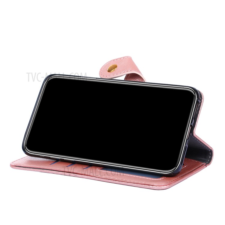 Leather Phone Case with Zipper Pocket for Samsung Galaxy A42 5G Wallet Stand Design Shell - Rose Gold-8