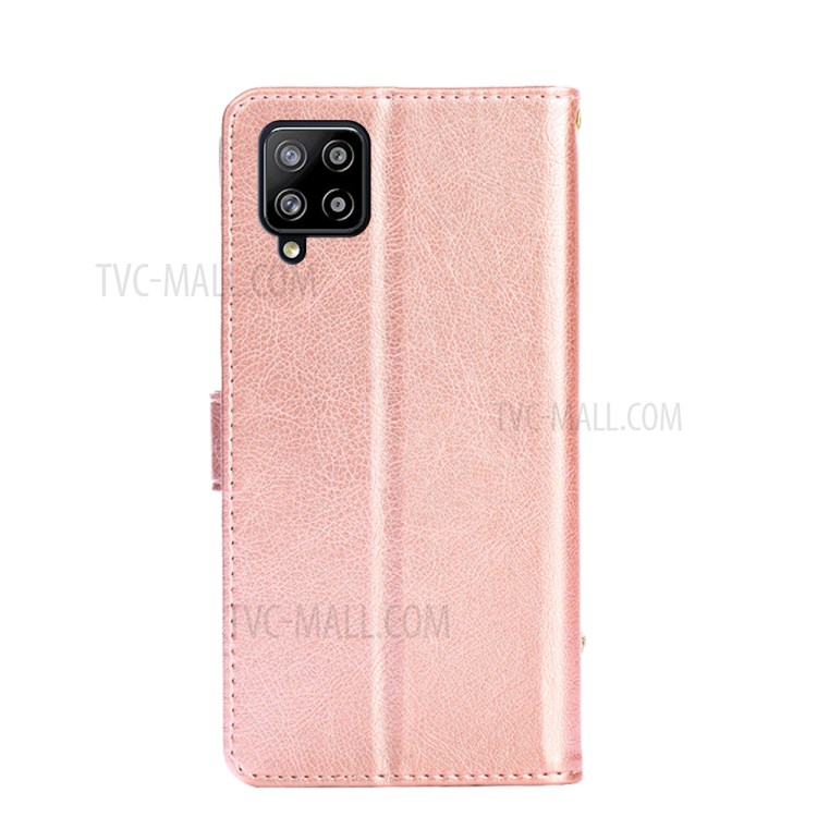 Leather Phone Case with Zipper Pocket for Samsung Galaxy A42 5G Wallet Stand Design Shell - Rose Gold-9