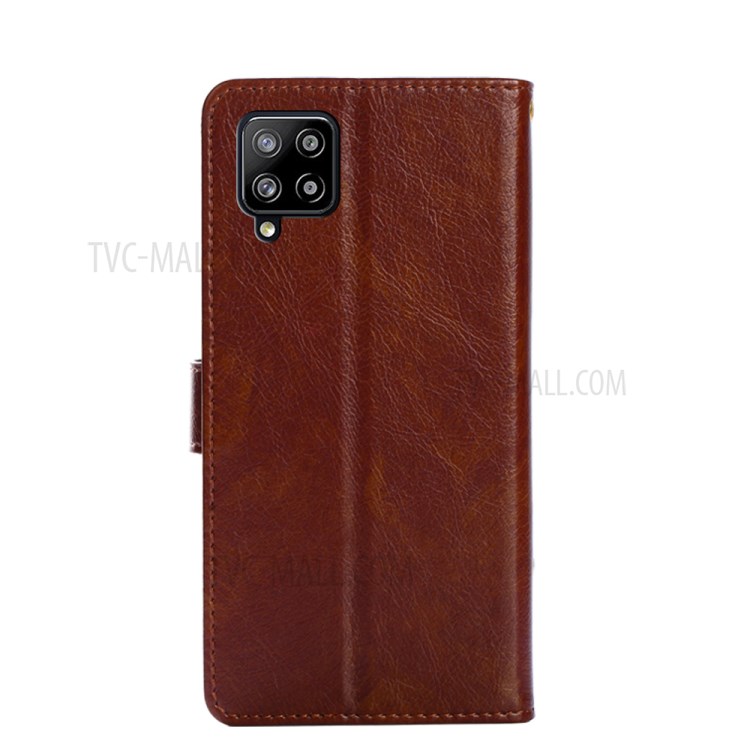 Leather Phone Case with Zipper Pocket for Samsung Galaxy A42 5G Wallet Stand Design Shell - Brown-14