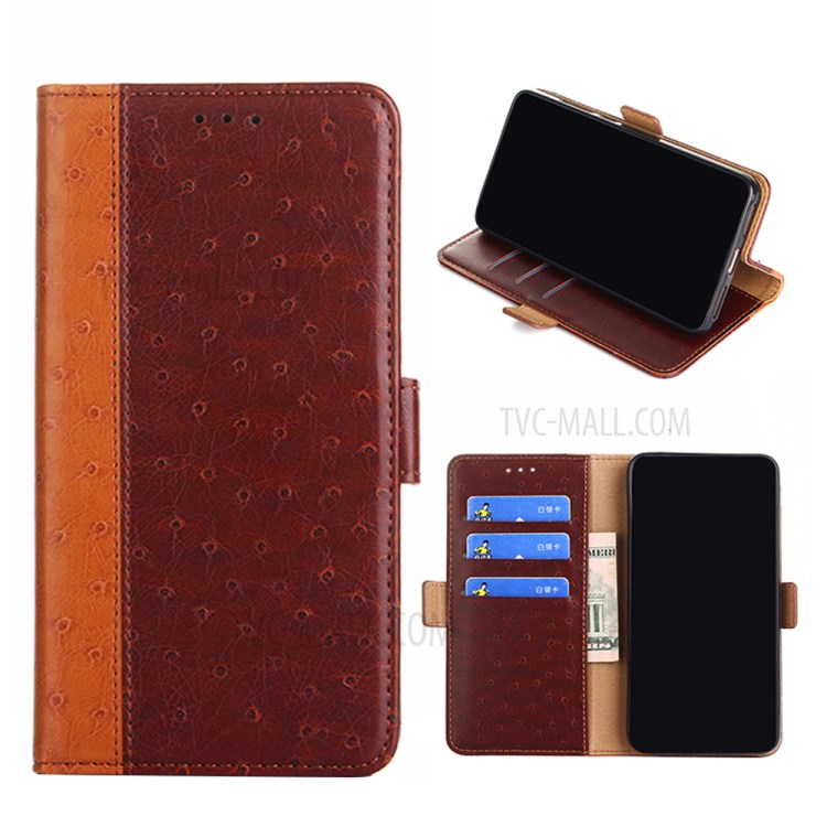 Wallet Stand Design Ostrich Texture PU Leather Phone Case for Samsung Galaxy A32 - Brown-1