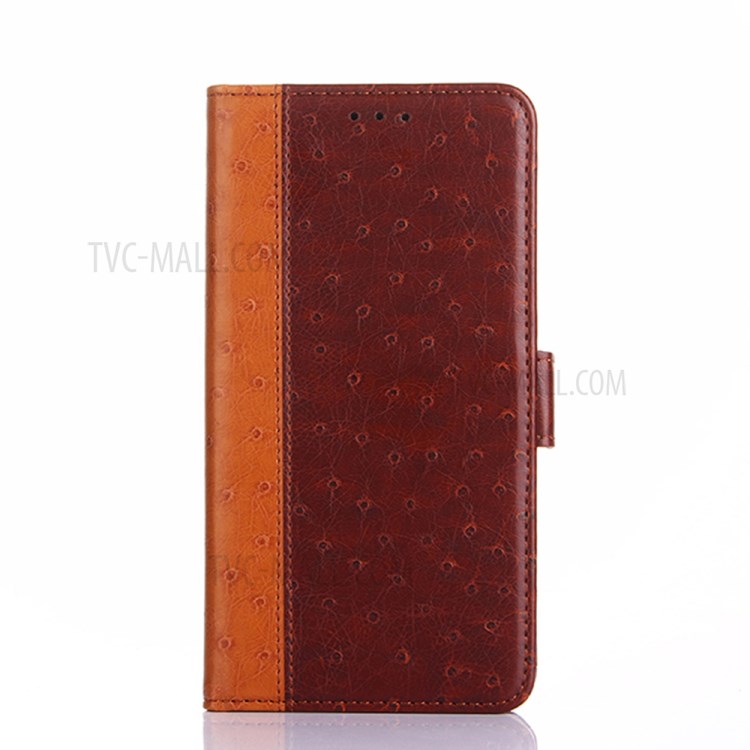 Wallet Stand Design Ostrich Texture PU Leather Phone Case for Samsung Galaxy A32 - Brown-3