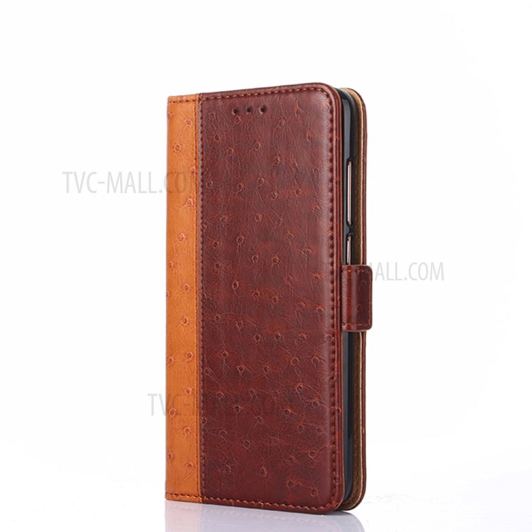 Wallet Stand Design Ostrich Texture PU Leather Phone Case for Samsung Galaxy A32 - Brown-7