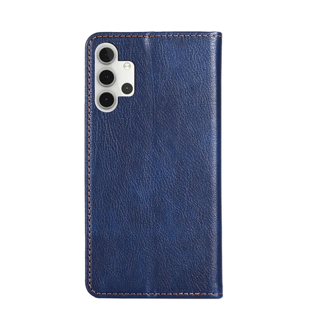 Auto-Magnetic Plain Leather Phone Case for Samsung Galaxy A32 Wallet Stand Design Phone Cover - Blue-5