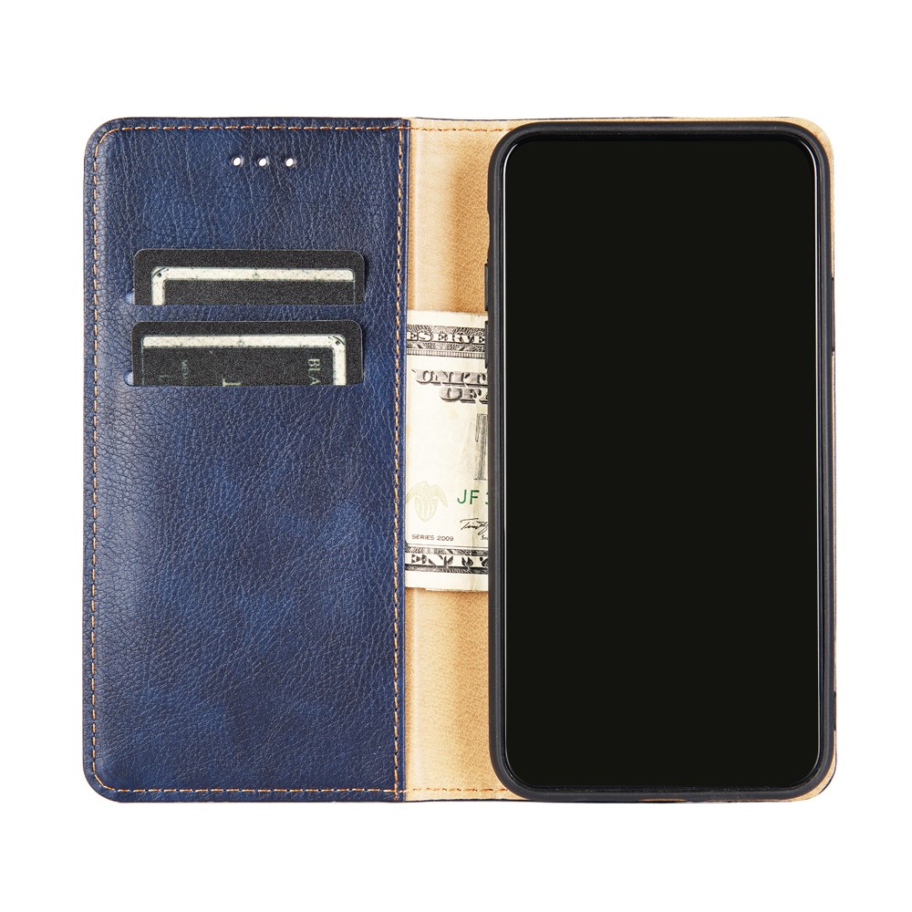Auto-Magnetic Plain Leather Phone Case for Samsung Galaxy A32 Wallet Stand Design Phone Cover - Blue-7