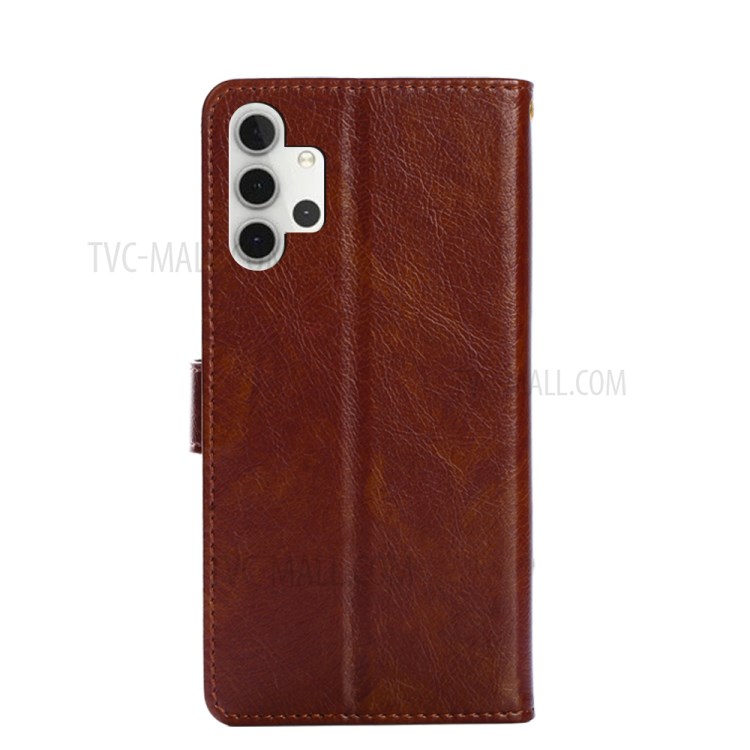 Leather Wallet Phone Stand Case for Samsung Galaxy A32 5G Zipper Pocket Design Cover - Brown-14