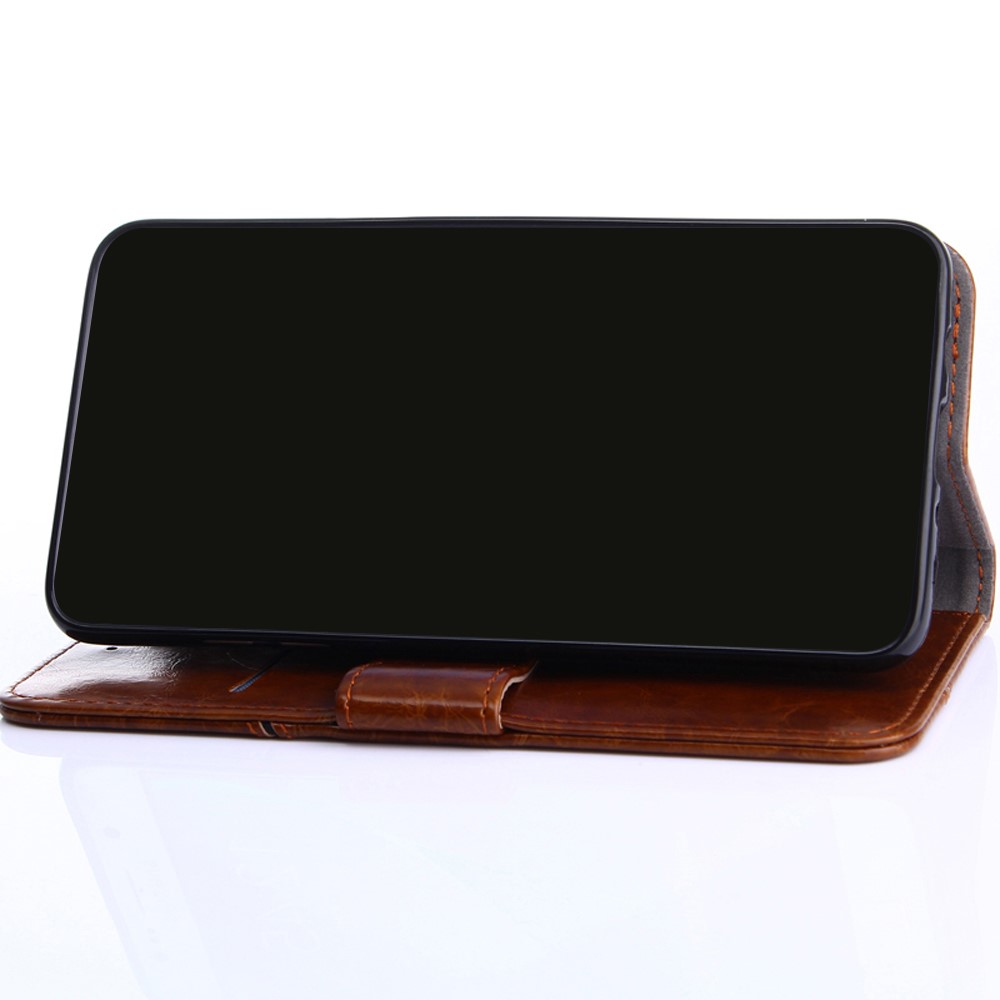 Geometric Splicing Leather Phone Cover for Samsung Galaxy A32 5G Wallet Stand Design Case - Light Brown-10
