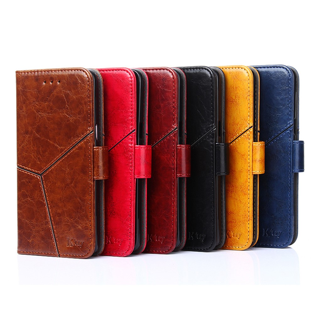 Geometric Splicing Leather Phone Cover for Samsung Galaxy A32 5G Wallet Stand Design Case - Light Brown-11