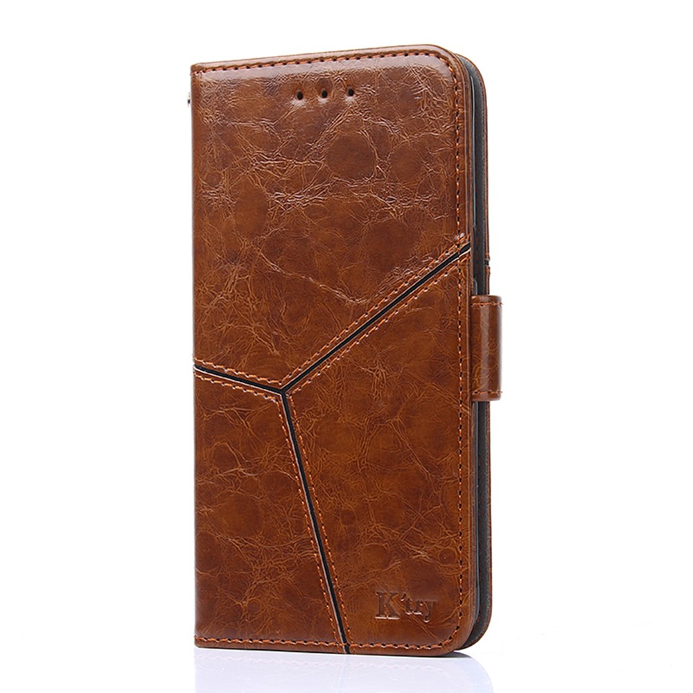 Geometric Splicing Leather Phone Cover for Samsung Galaxy A32 5G Wallet Stand Design Case - Light Brown-2